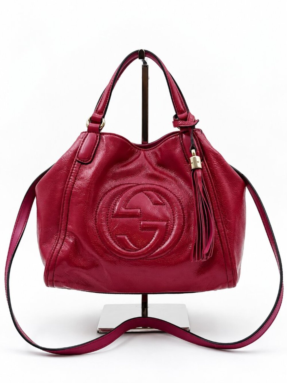 Gucci Soho Red Leather Top Handle Shoulder Bag Tote Tassel